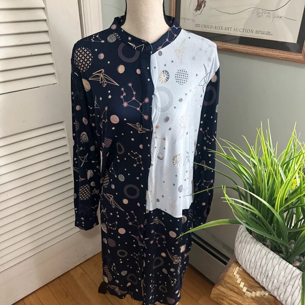 Hale Bob Sleep Dress Small Blue White Celestial Print Jersey Knit Comfy Lounge